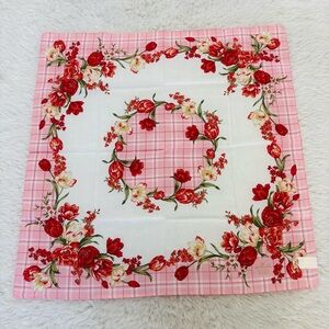 Hallmark Designs Collection Floral Pink and Red Handkerchief/Bandana Scarf 19.5”